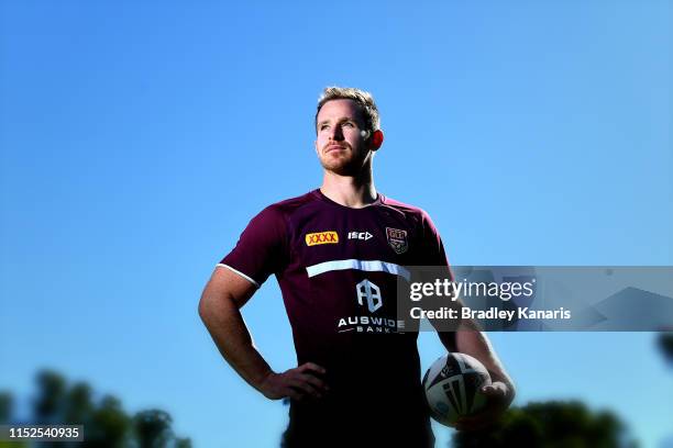 Michael Morgan poses for a photo during a Queensland Maroons State of Origin Training Session & Media Opportunity at Davies Park on May 30, 2019 in...