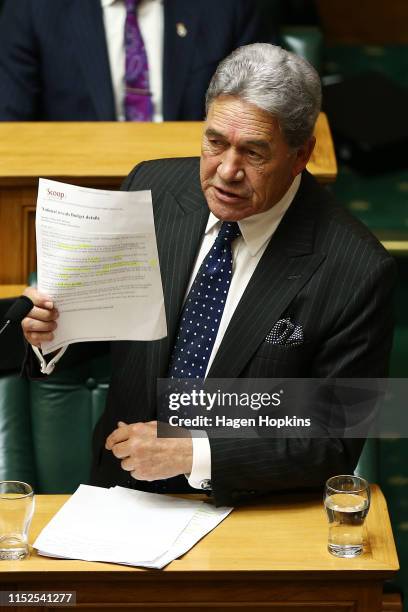 Deputy Prime Minister Winston Peters speaks during the 2019 budget presentation at Parliament on May 30, 2019 in Wellington, New Zealand. Budget 2019...