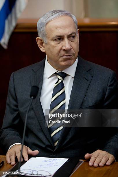 Israel's Prime Minister Benjamin Netanyahu speaks at the weekly cabinet meeting June 5, 2011 in Jerusalem. The meeting comes following accusations...