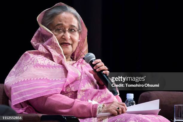 Bangladesh's Prime Minister Sheikh Hasina Wajed speaks during the 25th International Conference on The Future of Asia on May 30, 2019 in Tokyo,...