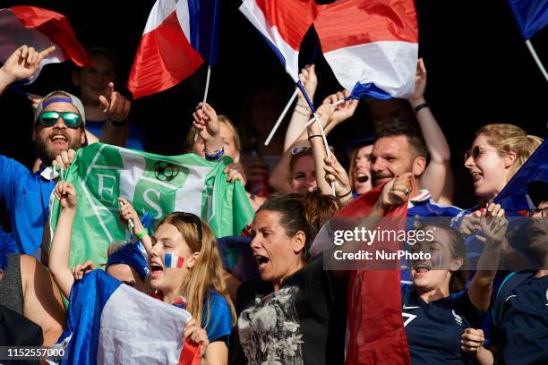 Supporters of France during the 2019 FIFA Women's World Cup France Quarter Final match between France and USA at Parc des Princes on June 28, 2019 in...