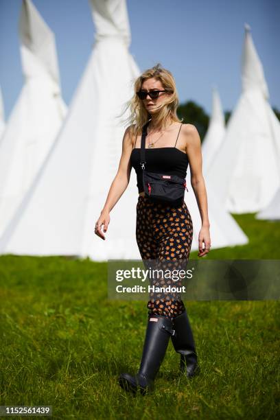 In this handout image provided by PMK BNC, celebrity sighting of Vanessa Kirby at Glastonbury Festival 2019 on June 28, 2019 in Glastonbury, England.
