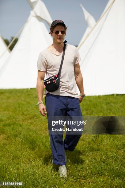 In this handout image provided by PMK BNC, celebrity sighting of James Norton at Glastonbury Festival 2019 on June 28, 2019 in Glastonbury, England.