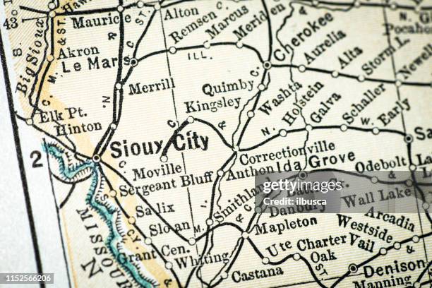 Detalle De Closeup Del Mapa De Antique Usa Sioux City Iowa, Foto de stock