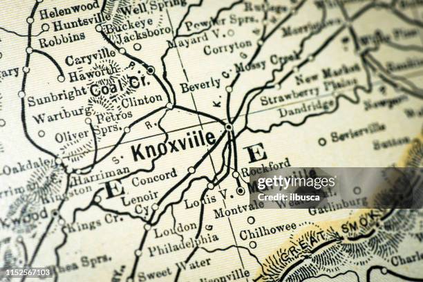 antique usa map close-up detail: knoxville, tennessee - tennessee stock illustrations