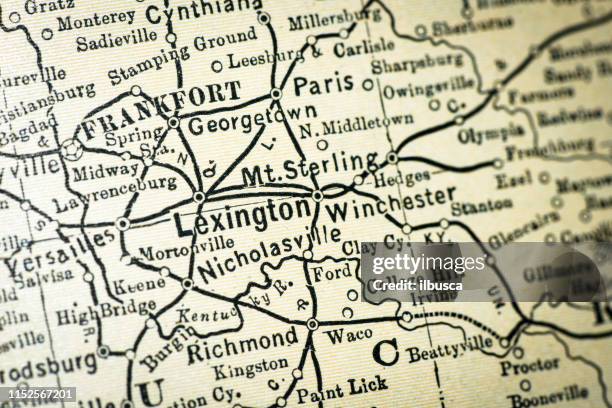 antique usa map close-up detail: lexington, kentucky - lexington ky stock illustrations