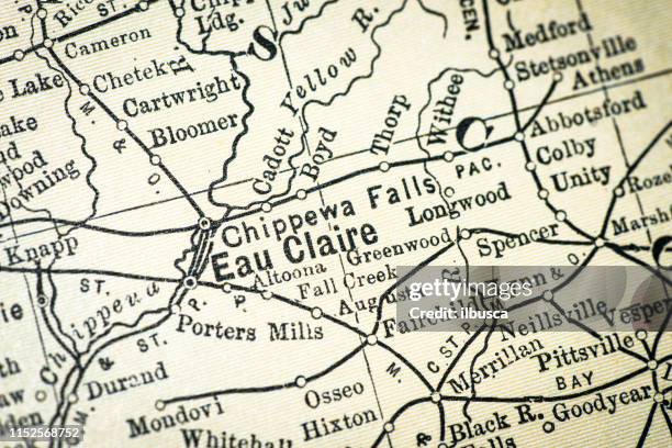 antique usa map close-up detail: eau claire, wisconsin - eau claire wisconsin stock illustrations