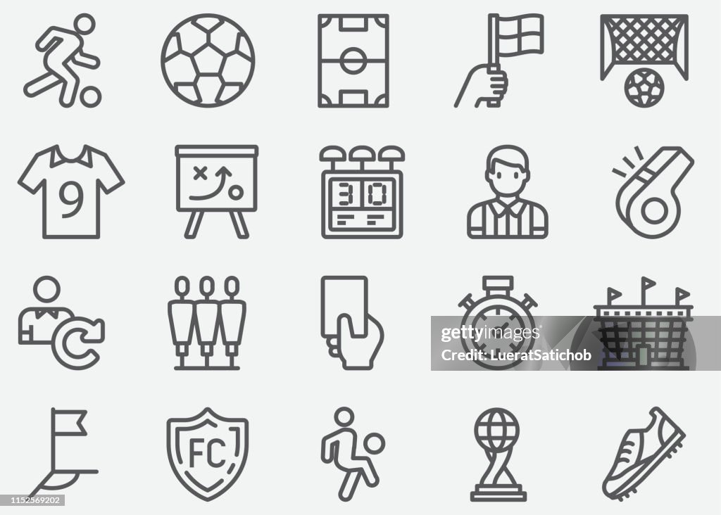 Linha ícones do esporte do futebol