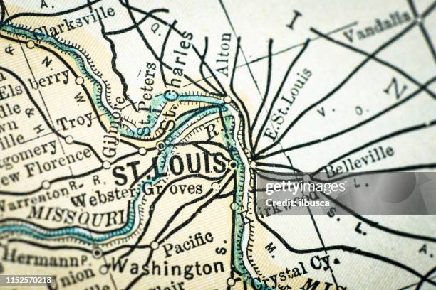 古色古香的美國地圖特寫: 聖路易斯, 密蘇里州 - 美國州份 幅插畫檔、美工圖案、卡通及圖標