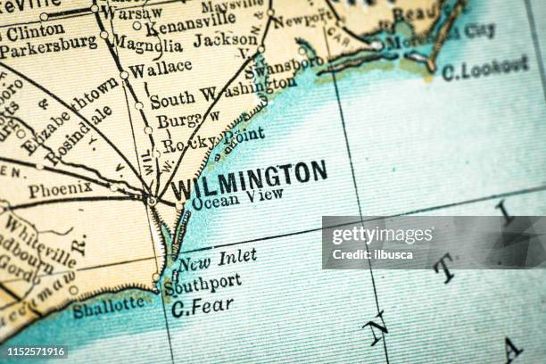 stockillustraties, clipart, cartoons en iconen met antiek usa kaart close-up detail: wilmington, north carolina - wilmington north carolina