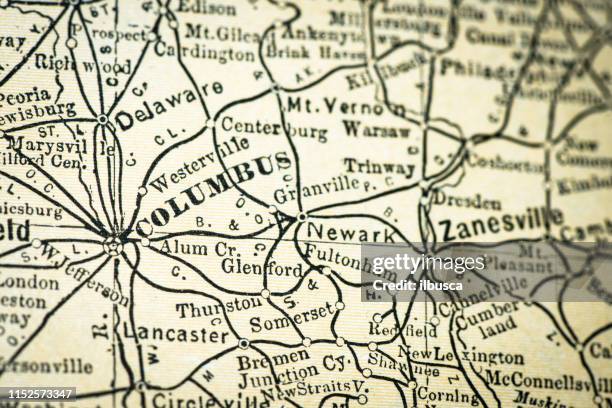 antique usa map close-up detail: columbus, ohio - columbus ohio map stock illustrations