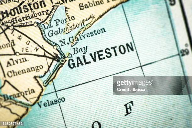 antique usa map close-up detail: galveston, texas - gulf coast states stock illustrations