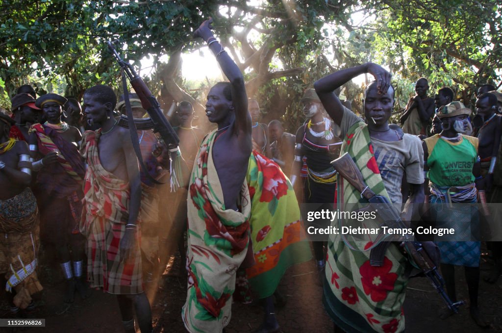 Suri warriors in South Omo, Ethiopia