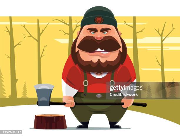stockillustraties, clipart, cartoons en iconen met lumberjack holding bijl - houthakker