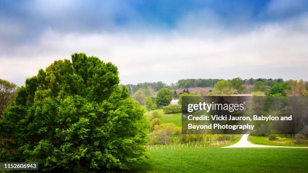 panoramic of fresh spring colors and rural farm scene in chester county pennsylvania - delaware county pennsylvania stock pictures, royalty-free photos & images