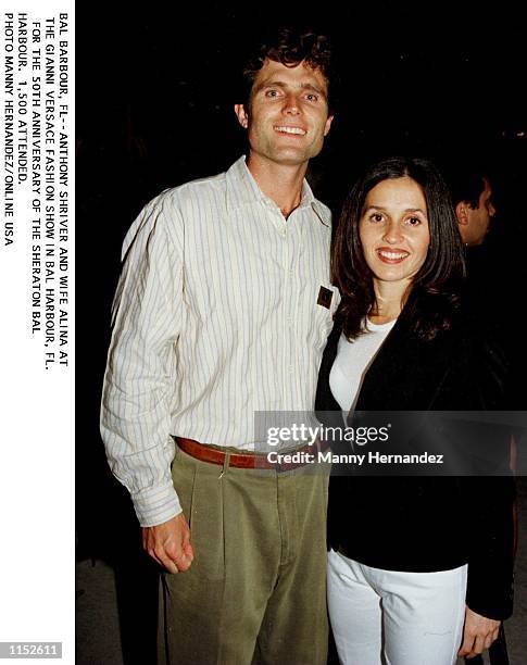 BAL HARBOUR, FL--ANTHONY SHRIVER AND WIFE ALINA AT THE GIANNI VERSACE FASHION SHOW IN BAL HARBOUR.