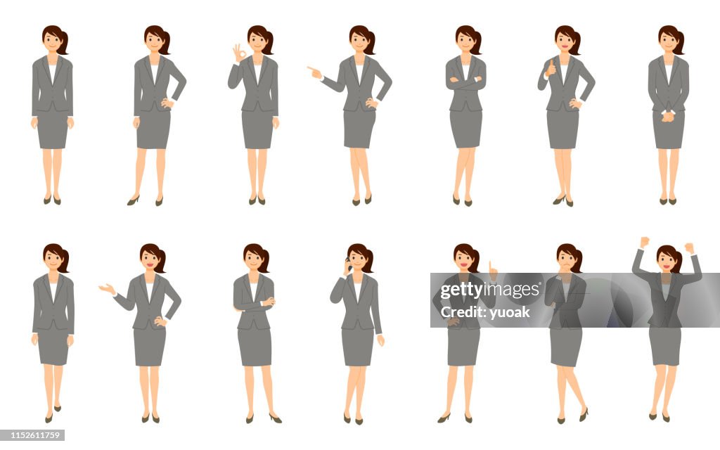 Set of businesswoman isolated on white background
