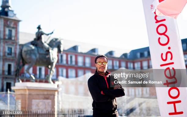 Champions League winner Edgar Davids at the Hotels.com Champions Retreat in Plaza Mayor ahead of the UEFA Champions League Final on May 30, 2019 in...