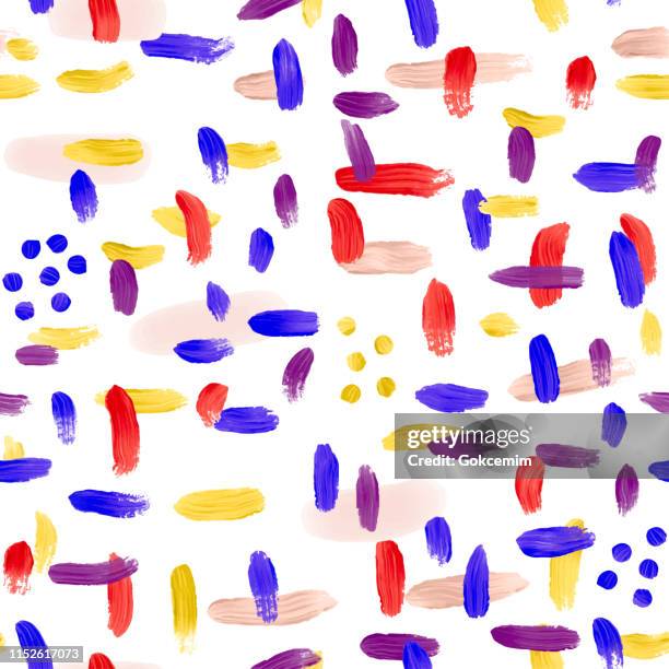 stockillustraties, clipart, cartoons en iconen met abstract trendy hand getekend naadloos patroon met kleur penseelstreken. penseelstreken, grunge, schets, graffiti, verf, aquarel, schets. - abstract doodle