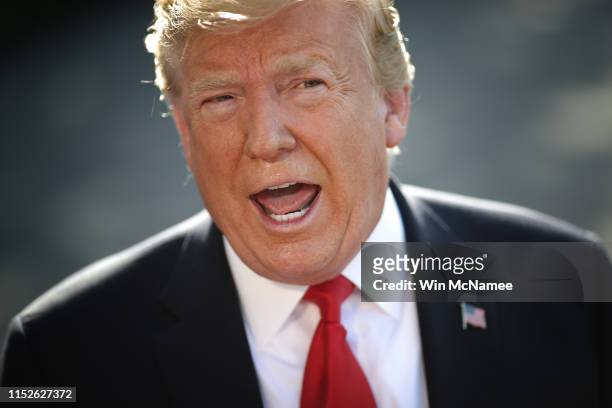 President Donald Trump answers questions on the comments of special counsel Robert Mueller while departing the White House May 30, 2019 in...