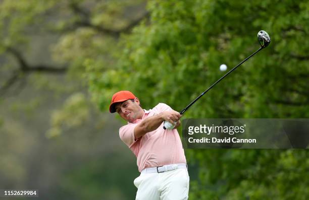 Francesco Molinari of Italy plays his tee shot on the fifth hole during the second round of the 2019 PGA Championship on the Black Course at Bethpage...