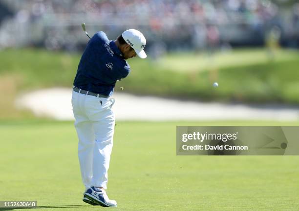 Louis Oosthuizen of South Africa plays his second shot on the 12th hole during the third round of the 2019 PGA Championship on the Black Course at...