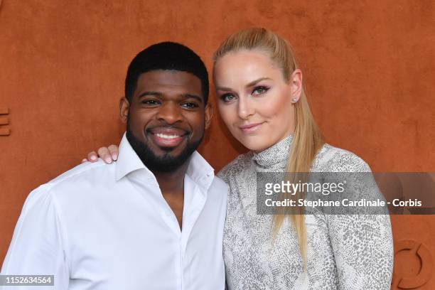Ice hockey player Pernell Karl Subban and skier Lindsey Vonn attend the 2019 French Tennis Open - Day Two at Roland Garros on May 30, 2019 in Paris,...