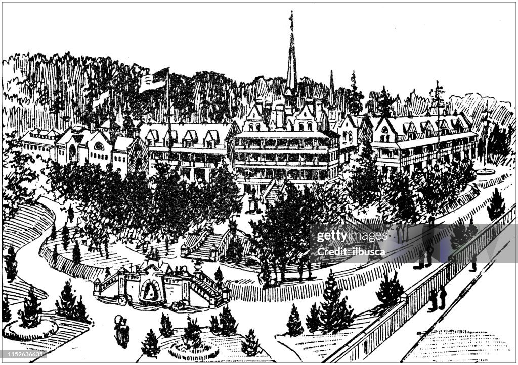 Antike Illustration der USA: Hot Springs, Arkansas-US Army and Navy Hospital