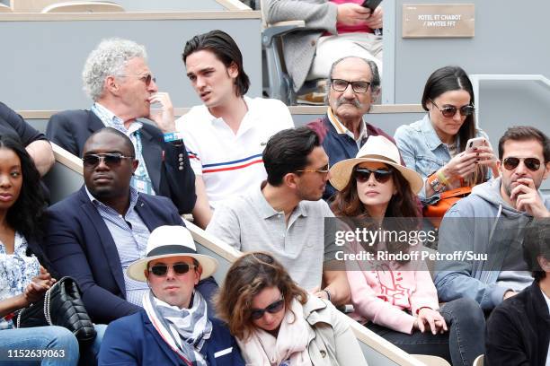 Samir Boitard, Louise Monot, Nelson Monfort, Alain-Fabien Delon and Gerard Hernandez attend the 2019 French Tennis Open - Day Five at Roland Garros...