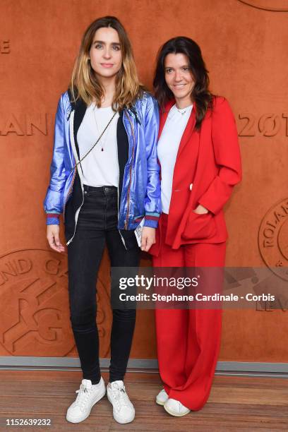 Victoria Olloqui and Hortense d'Esteve attend the 2019 French Tennis Open - Day Five at Roland Garros on May 30, 2019 in Paris, France.