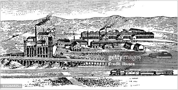 antique illustration of usa: pueblo, colorado - factory - pueblo built structure stock illustrations