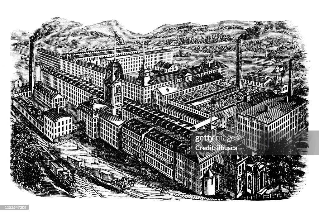 Antique illustration of USA: Meriden, Connecticut - Factory