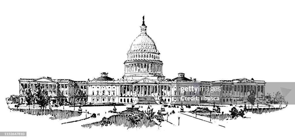 Antique illustration of USA: The Capitol, Washington