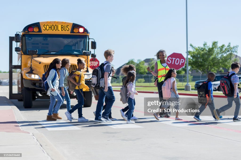 School children cross the street
