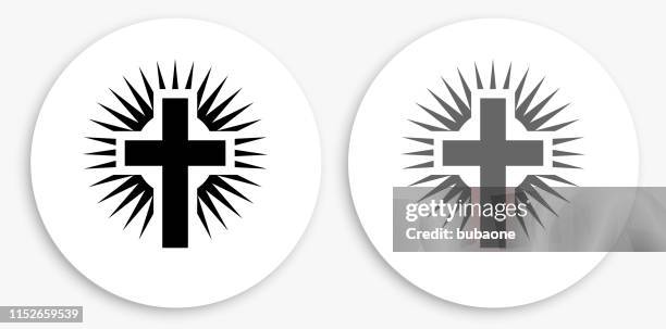 christian cross black and white round icon - cross shadow stock illustrations