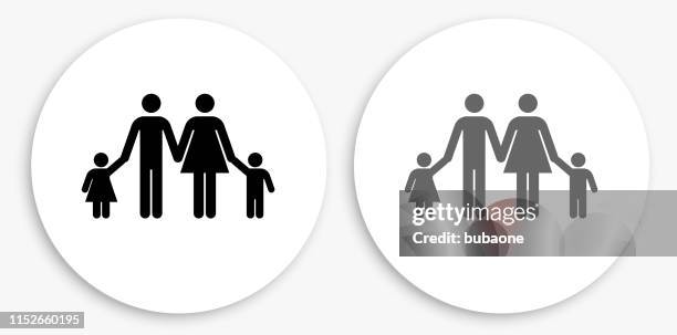 familie schwarz-weiß runde ikone - mutter-tochter-sohn stock-grafiken, -clipart, -cartoons und -symbole