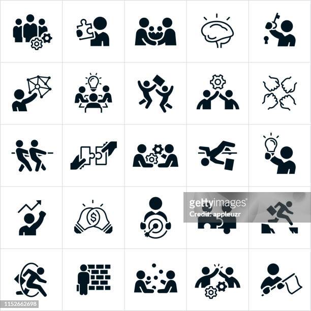 business challenge solutions icons - field event stock illustrations