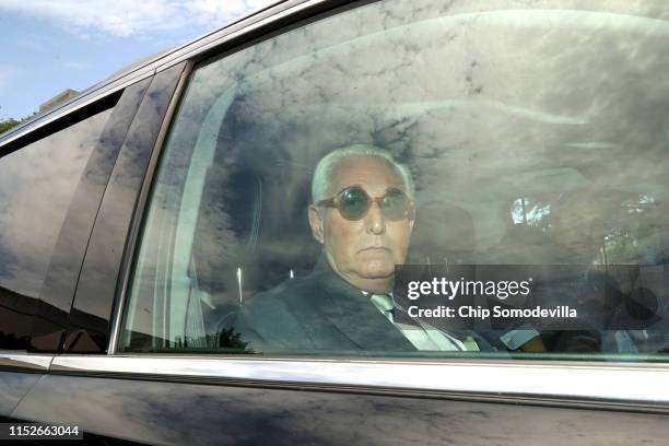 Roger Stone, former adviser to U.S. President Donald Trump, leaves following a court hearing at the E. Barrett Prettyman United States Court House...