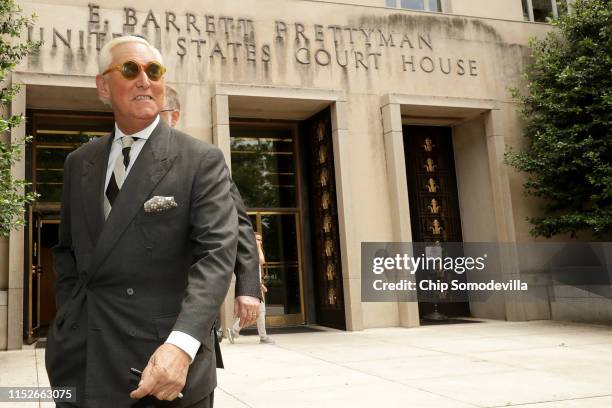 Roger Stone, former adviser to U.S. President Donald Trump, leaves the E. Barrett Prettyman United States Court House May 30, 2019 in Washington, DC....