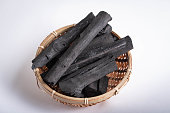 japanese charcoal in bamboo basket