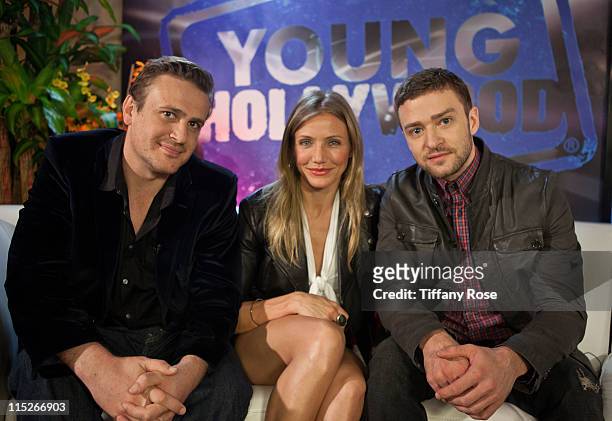 Actors Jason Segel, Cameron Diaz and Justin Timberlake visit YoungHollywood.com to promote "Bad Teacher" at the Young Hollywood Studio on June 5,...
