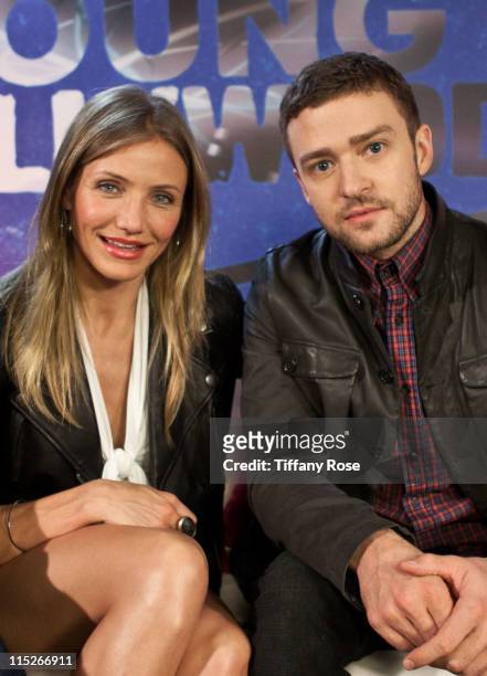Actress Cameron Diaz and Justin Timberlake visit YoungHollywood.com to promote "Bad Teacher" at the Young Hollywood Studio on June 5, 2011 in Los...