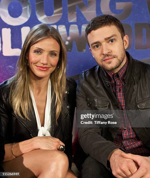 Actress Cameron Diaz and Justin Timberlake visit YoungHollywood.com to promote "Bad Teacher" at the Young Hollywood Studio on June 5, 2011 in Los...