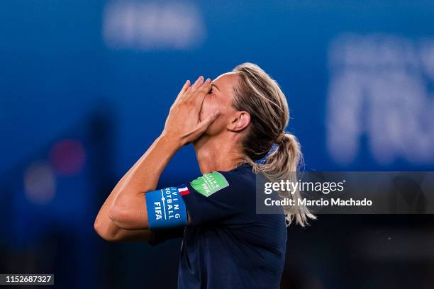 Amandine Henry of France reacts during the 2019 FIFA Women's World Cup France Quarter Final match between France and USA at Parc des Princes on June...