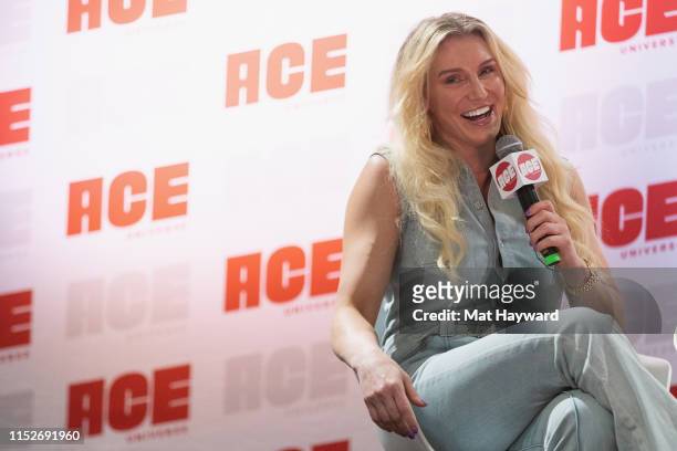 Pro Wrestler and WWE Superstar Charlotte Flair speaks onstage during ACE Comic Con at Century Link Field Event Center on June 28, 2019 in Seattle,...