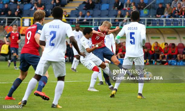 Erling Haaland of Norway scores his team's fifth goal during the 2019 FIFA U-20 World Cup group C match between Norway and Honduras at Lublin Stadium...