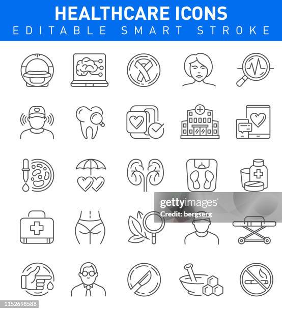 healthcare line icons. bearbeitbare schlaganfallsammlung - eye scanner stock-grafiken, -clipart, -cartoons und -symbole