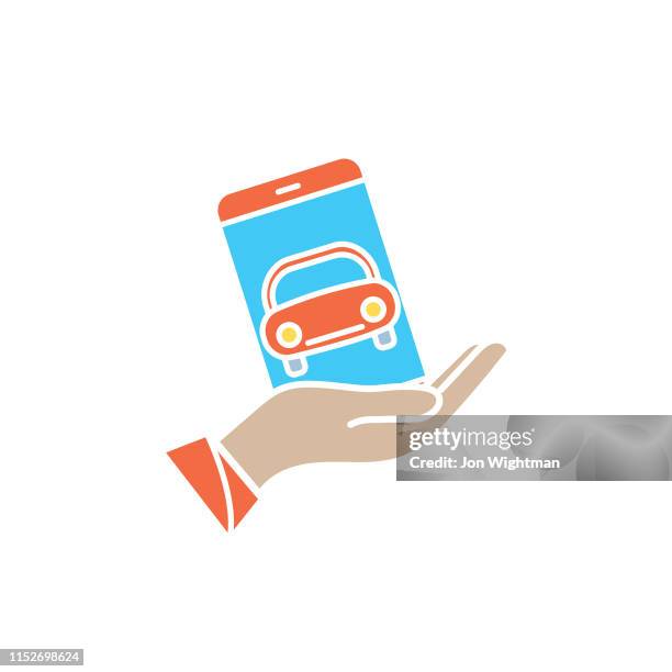 hand with smartphone - rideshare icon - uber stock illustrations