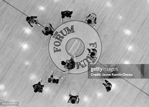 General view of a tip off for a Los Angeles Lakers game at The Forum, Inglewood, California.