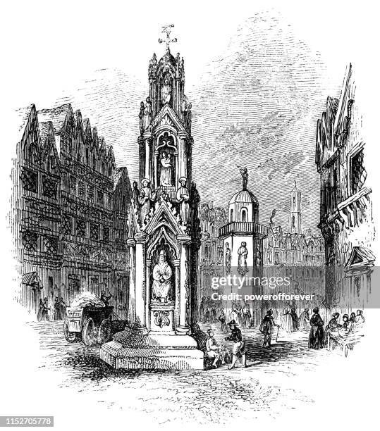 eleanor cross at cheapside in london, england - 16th century - eleanor stock illustrations